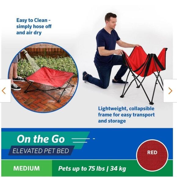 Coolaroo On the Go Elevated Travel Dog Bed, Medium, Red - Picture 2 of 5
